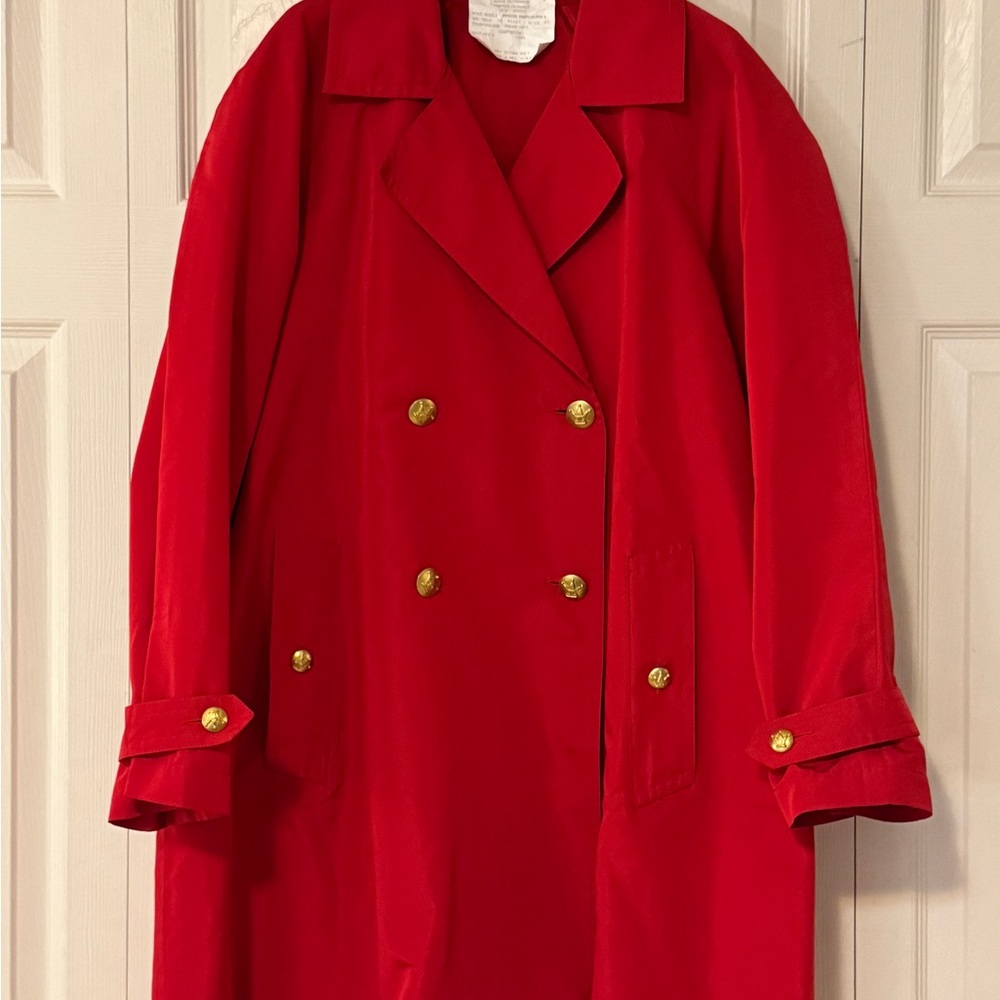 Chanel Vintage Barbie 1995 Trench Coat Red w Gold Crown buttons 38